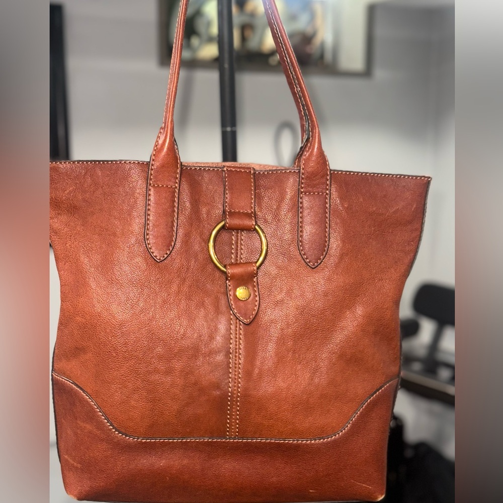 FRYE Leather Ring Shopper Tote, Cognac